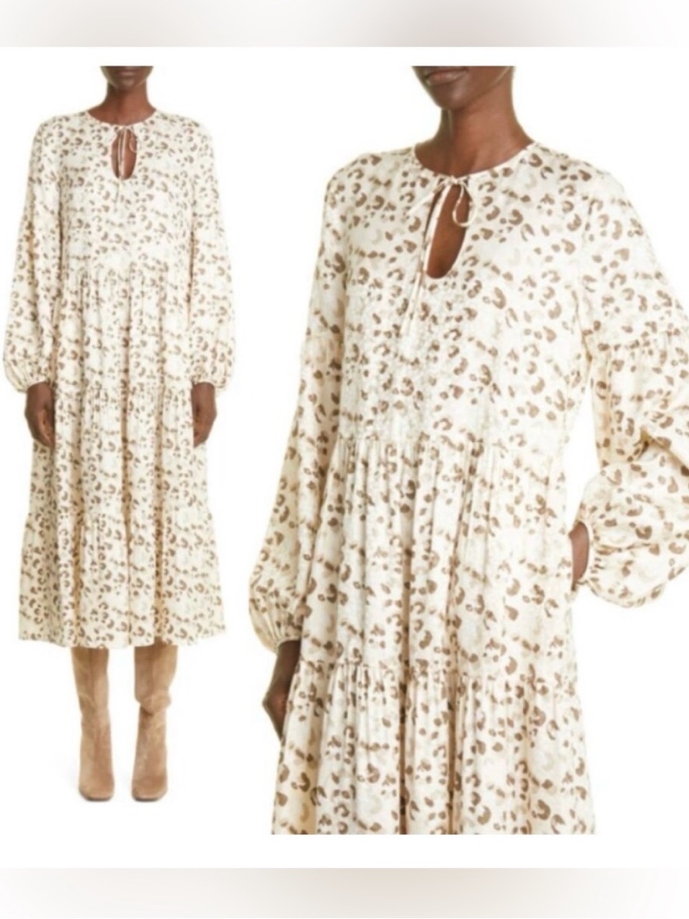 Lafayette 148 New York M  Lupe Leopard Print Silk Midi Dress Sz L